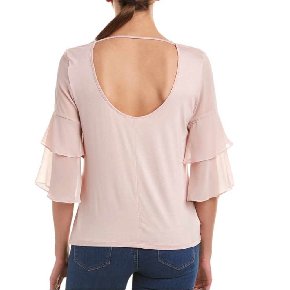 BCBGeneration Powder Pink Ruffle Sleeve Cut-out Top, size M
